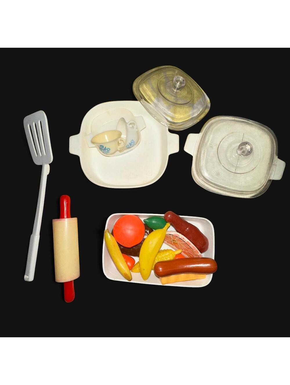 Vintage Miniature Toy Kitchen Lot – 13 Food Pieces + Partial Blue Cornflower